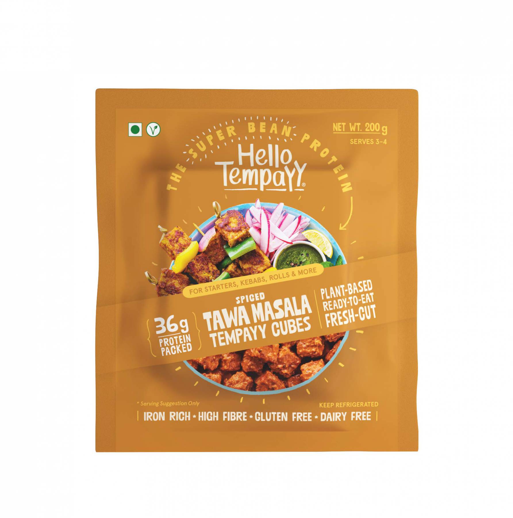 Hello Tempayy Spiced Tawa Masala Soyabean Tempeh Cubes Protein & Fibre Rich